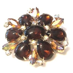 Vintage Rhinestone Brown & AB Brooch